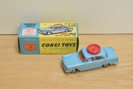 A Corgi die-cast, 236 Austin A60 DeLuxe Saloon Motor School Car light blue with silver flash and red