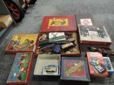 A Meccano No 4 part set in original box along with Spears Games Blow Football, Quintro or 5 In A