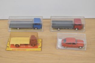 Three Schuco die-casts, 311901 Sided Wagon, 311903, Flat Wagon and 301860 Renault R16TS along with a