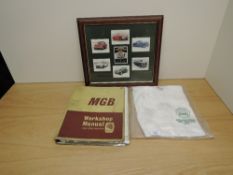 A MGB Workshop Manual, BMC Service Publication along with a International Mini Meeting T Shirt,