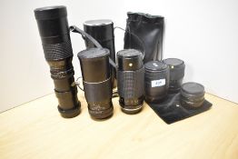 Six Various lenses. A Tokina RMC 1:3,5 300mm, a Upsilon 1:3,5 200mm, a Paragon 1:5,6 300mm, A