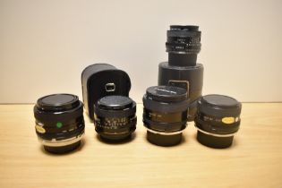 Five Tamron Lenses. An Adaptall 2 1:2,5 24mm, an Adaptal 2 1:2,5 28mm and a three 1:2,8 28mm