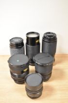 Six various lenses. An Ensinor MC Auto Zoom Macro 1:4,5 80-200mm, a Topman MC Zoom C-Macro 1:4,5