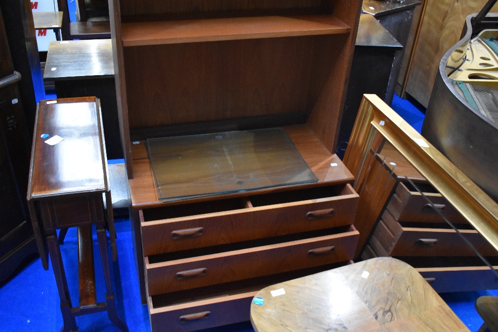 A vintage teak wall unit having partially glazed shelves and drawer base, dimensions approx. - Image 7 of 7