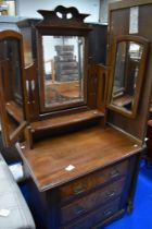 A late Victorian mahogany and walnut dressing table, width approx. 176cm