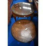 Two early to mid 20th Century mahogany and walnut occasional tables (both 63cm diameter)