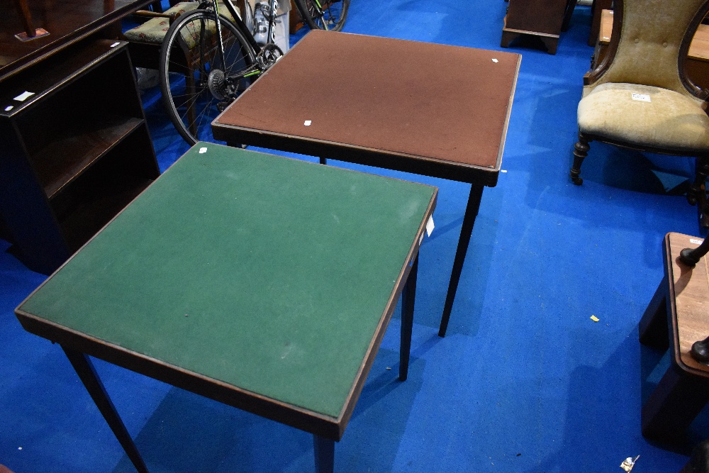 Two traditional folding card tables, including VONO, approx 61x61 and 76x76cm