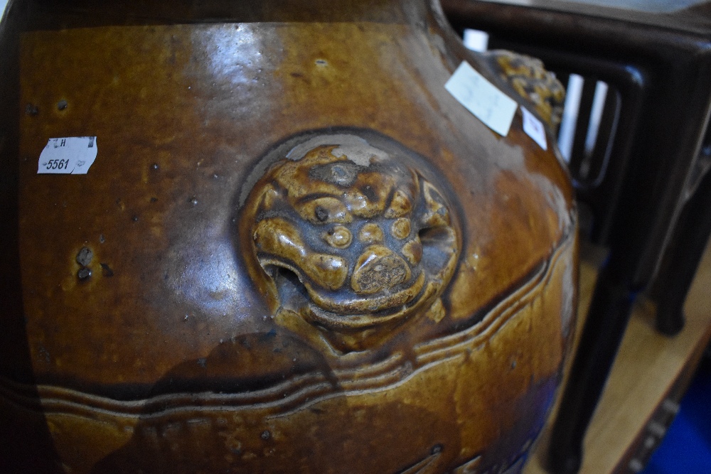 An oversized decorative salt glazed vase in the Chinese style , with damage to base, height approx - Image 2 of 3