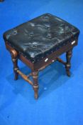A traditional mahogany piano stool having adjustable height mechanism , width approx 51cm, depth