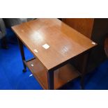 A vintage teak fold over tea trolley, width card table top, labelled Eastcraft , similar to