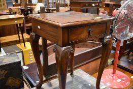 A reproduction mahogany occasional hall table with frieze drawer, approx 47 x 47cm