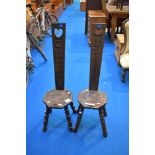 Two traditional carved oak spinning chairs