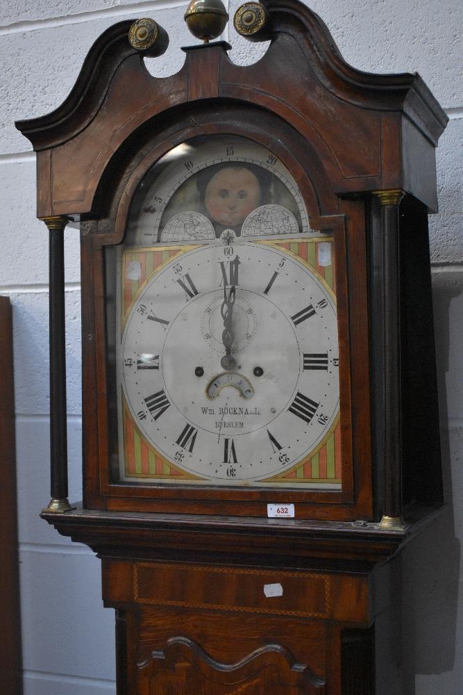 A 19th Century oak longcase clock having mahogany cross banding, with 8 day movement and painted - Image 2 of 2