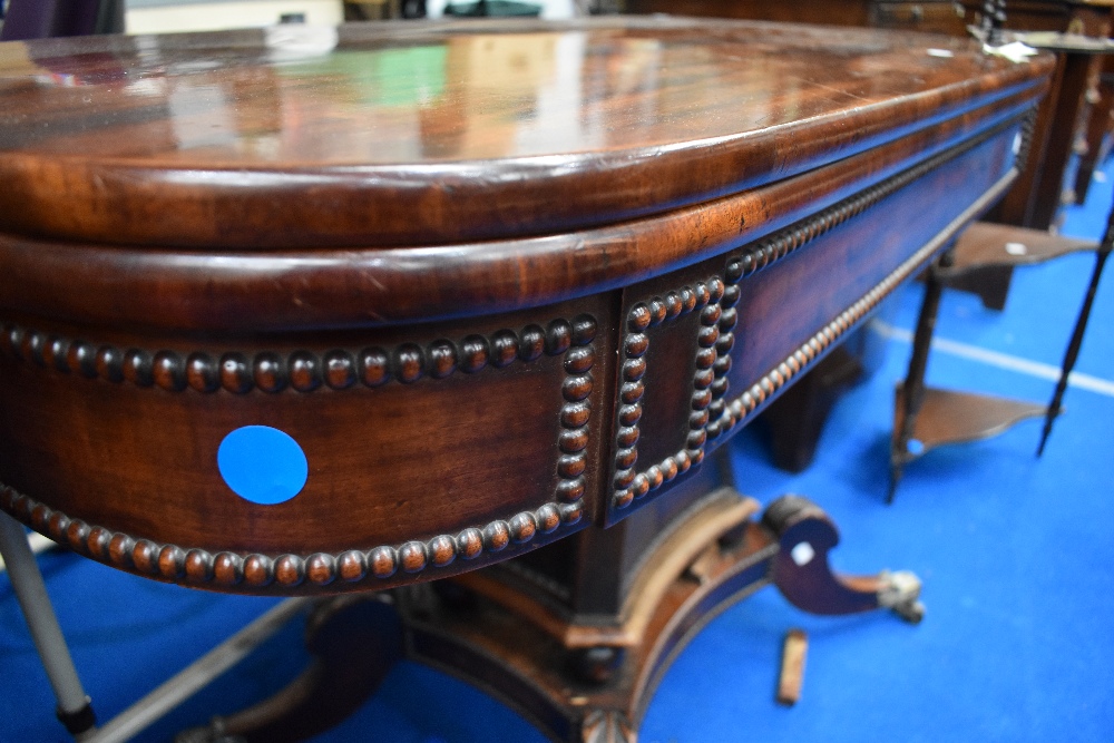 A William IV mahogany fold over tea/breakfast table of large proportions , having curved top over - Image 9 of 12