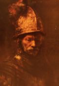 After Rembrandt van Rijn (1606-1669), coloured print, Man With The Golden Helmet, displayed within a