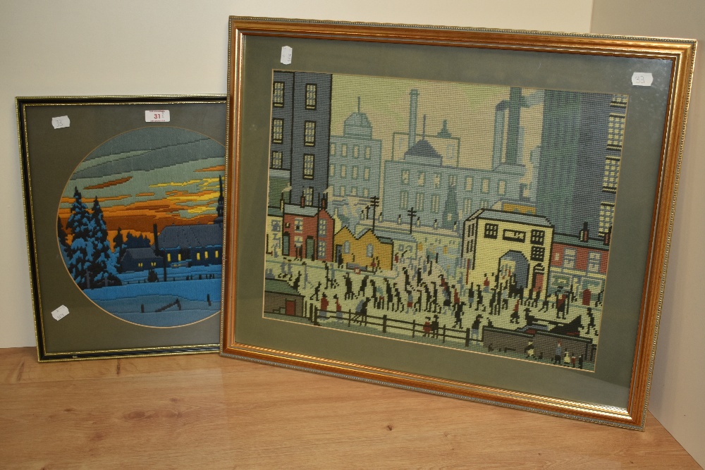 After Laurence Stephen Lowry (1887-1976), 20th Century, needlework embroidery, An industrial - Image 2 of 3