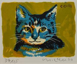 After Michael Leu (b.1950/1, Taiwanese), serigraph print, 'Coal Cat #11', signed and dated '00 to