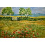 Artist Unknown (20th Century, British), acrylic on canvas, 'Poppy Field, Cornwall', signed