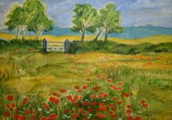 Artist Unknown (20th Century, British), acrylic on canvas, 'Poppy Field, Cornwall', signed