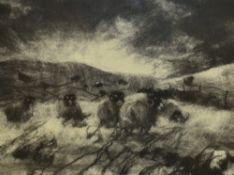 After Andrea Hunter (Yorkshire Contemporary), print of felted wool, 'Swaledales at Home', signed to