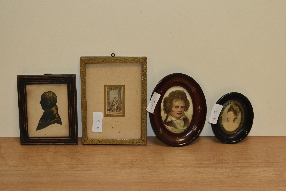 19th/20th Century School, Four portrait miniatures, to include a silhouette of a gentleman, - Image 2 of 5