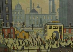 After Laurence Stephen Lowry (1887-1976), 20th Century, needlework embroidery, An industrial