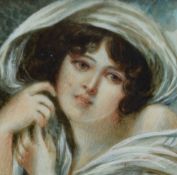 In the manner of Jean-Baptiste Greuze (1725-1805, French), watercolour, A portrait miniature of a