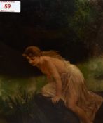After Paul Thumann (1834-1908, German), crystoleum, 'Psyche at Nature's Mirror', framed, measuring