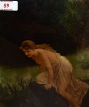 After Paul Thumann (1834-1908, German), crystoleum, 'Psyche at Nature's Mirror', framed, measuring