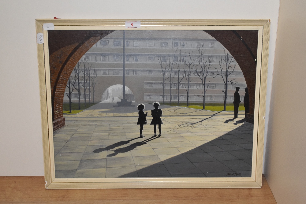 Stuart Marsh (20th Century, British), acrylic, 'Tenements Tots', a depiction of Trowbridge - Image 2 of 4