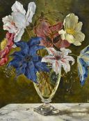 Bunty Miller (1919-1989, British), oil on panel, An attractive still life arrangement, Clematis