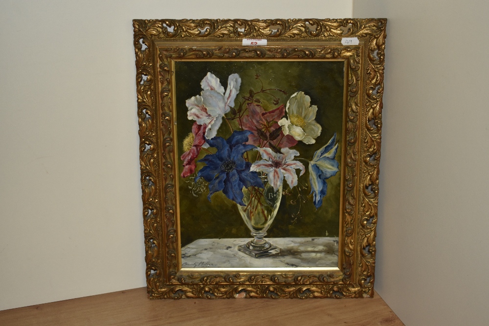 Bunty Miller (1919-1989, British), oil on panel, An attractive still life arrangement, Clematis - Image 2 of 4