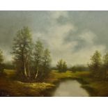 Wilhelm Koenig (20th Century, Austrian), oil on board, An atmospheric, wooded landscape with marsh