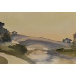 Roona Somervell (20th Century), watercolour, A countryside landscape depicting rolling hills and