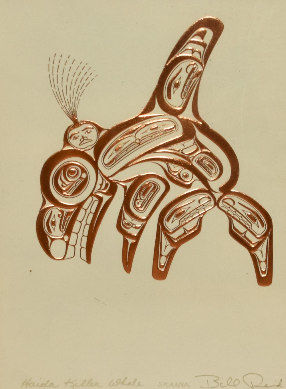 After Bill Reid (1920-1998, Canadian), embossed copper print, Haida Art, 'Haida Killer Whale'