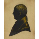 19th/20th Century School, Four portrait miniatures, to include a silhouette of a gentleman,