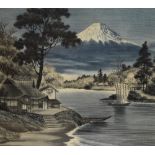 20th Century Japanese School, needlework embroidery, An eye-catching Japanese scene depicting houses