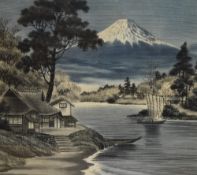 20th Century Japanese School, needlework embroidery, An eye-catching Japanese scene depicting houses