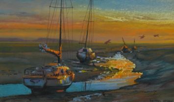 Dennis Oakes (20th Century, British), pastel, 'Evening Visual', a vibrantly coloured estuary