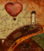 Kerry Darlington (Contemporary, British), mixed media, 'Love Is In The Air', an abstract landscape