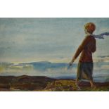 James Purdy (1900-1972, British), watercolour, 'Charlotte walking at Highmoor, Saddleworth',