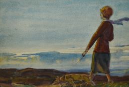 James Purdy (1900-1972, British), watercolour, 'Charlotte walking at Highmoor, Saddleworth',