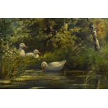 Artist Unknown (19th/20th Century), oil on canvas, Ducks beside a river, signed indistinctly to