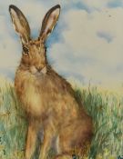 Margaret Beattie (Contemporary, Lake District), painting on tile, 'Brown Hare', signed to the