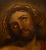 Follower of Guido Reni (1575-1642), oil on board, Head of Christ with Crown of Thorns, framed and