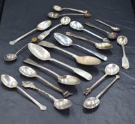 A selection of mixed silver spoons, various ages, makers and designs to include Georgian,