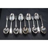 A Group of nine 19th century silver Fiddle Pattern teaspoons, each with engraved initial R to