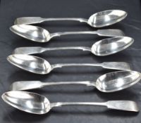 A set of six Victorian silver fiddle pattern table spoons, with Hanoverian reverse, marks for London