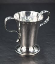 A Scottish Queen Elizabeth II silver two-handled loving cup, of flared cylindrical applied scroll