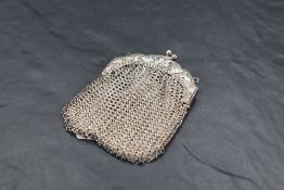 An imported .925 grade white metal mesh purse, the closure of Art Nouveau design, import marks for